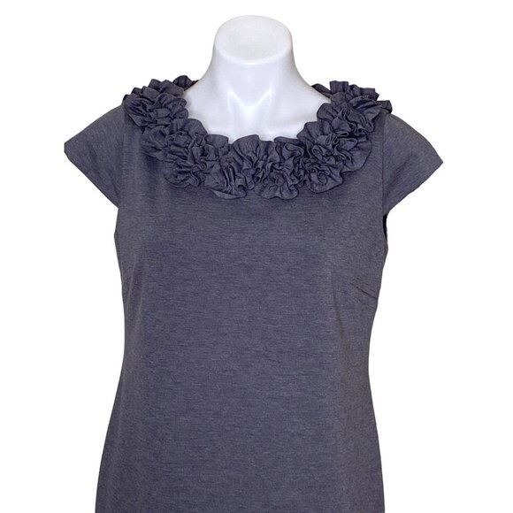 Taylor Ruffle Neck Dress, Gray Knit Cap Sleeve Women’s Size 10 - Picture 2 of 10